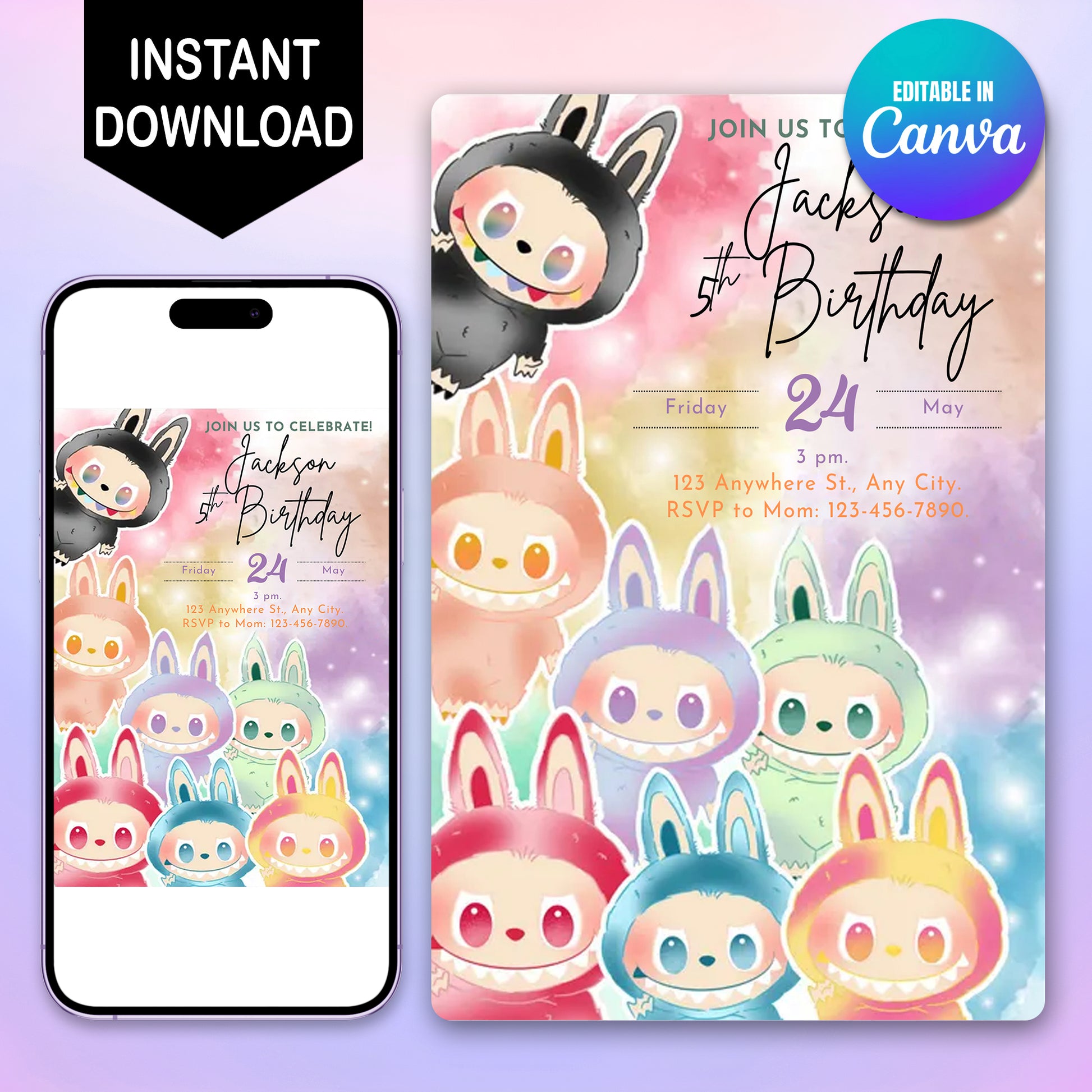 Labubu Birthday Party Instant Download - CreativeRino