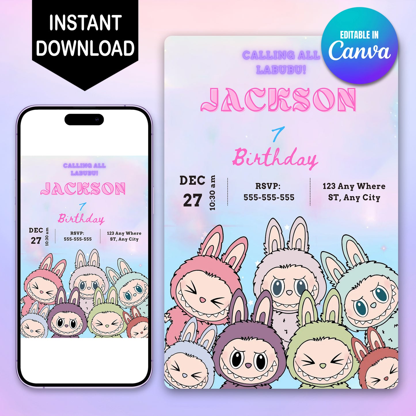 Labubu Character Birthday Template - CreativeRino