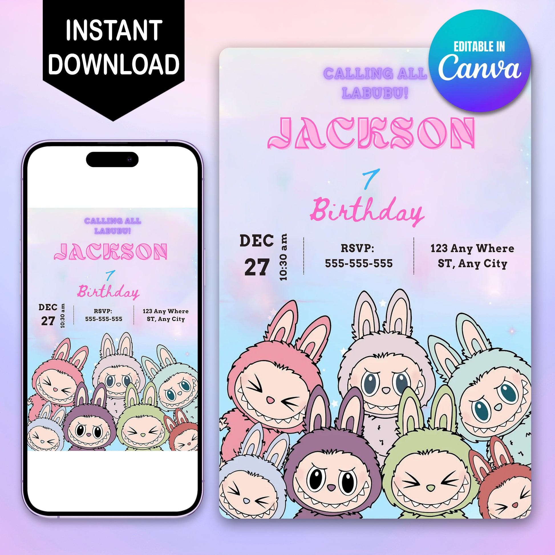 Labubu Character Birthday Template - CreativeRino