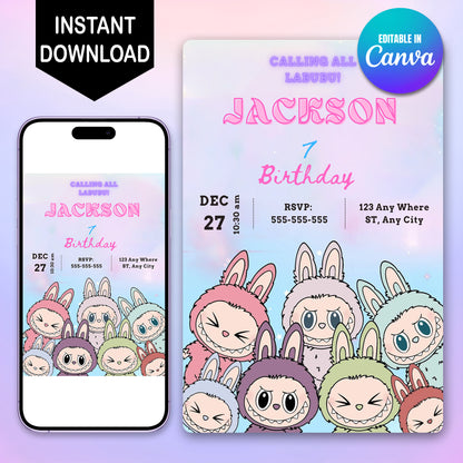 Labubu Character Birthday Template - CreativeRino