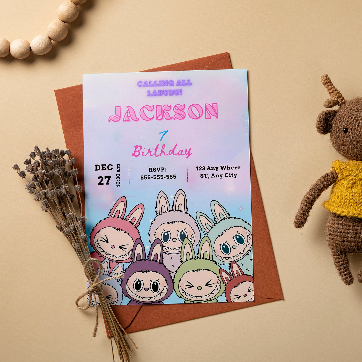Labubu Character Birthday Template - CreativeRino