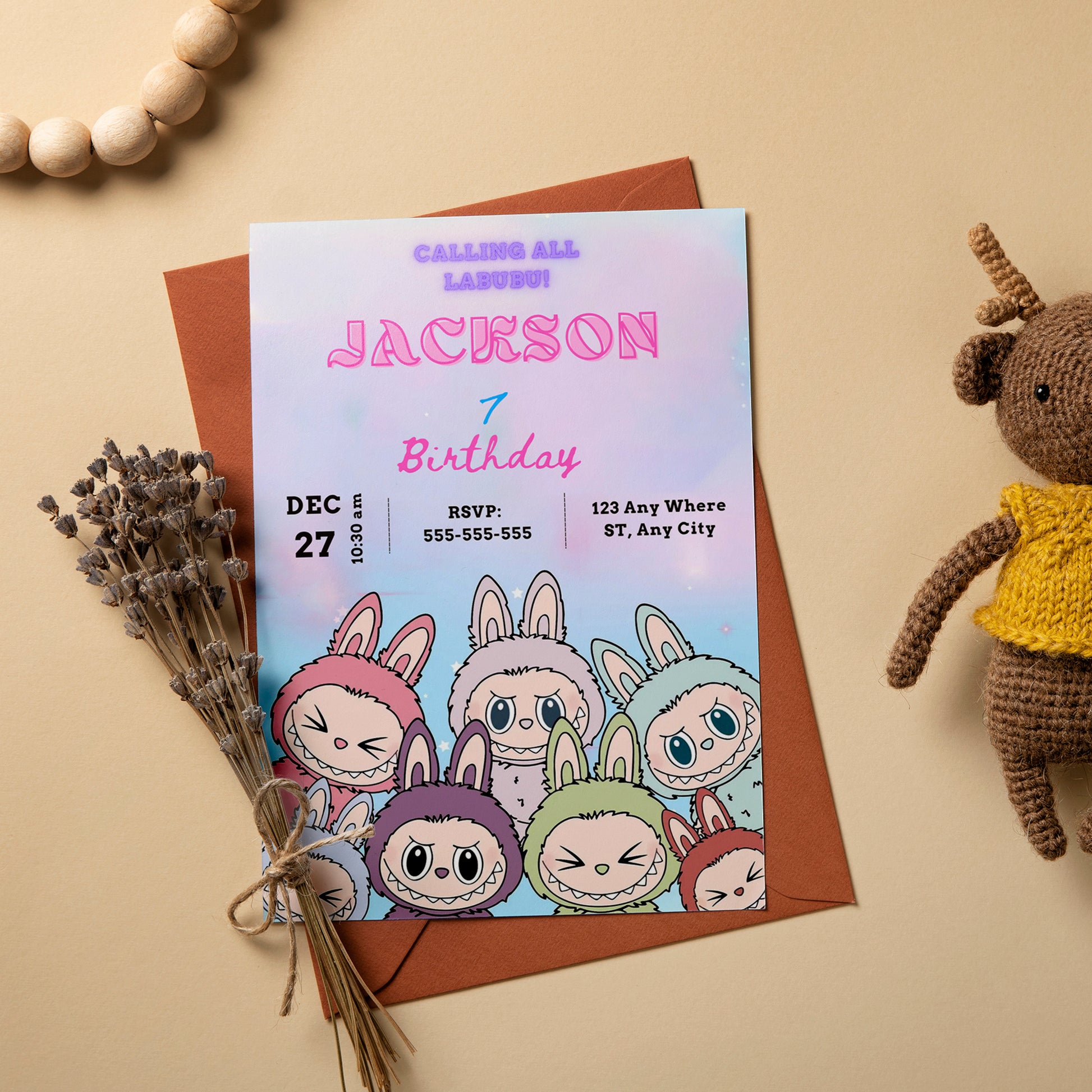 Labubu Character Birthday Template - CreativeRino