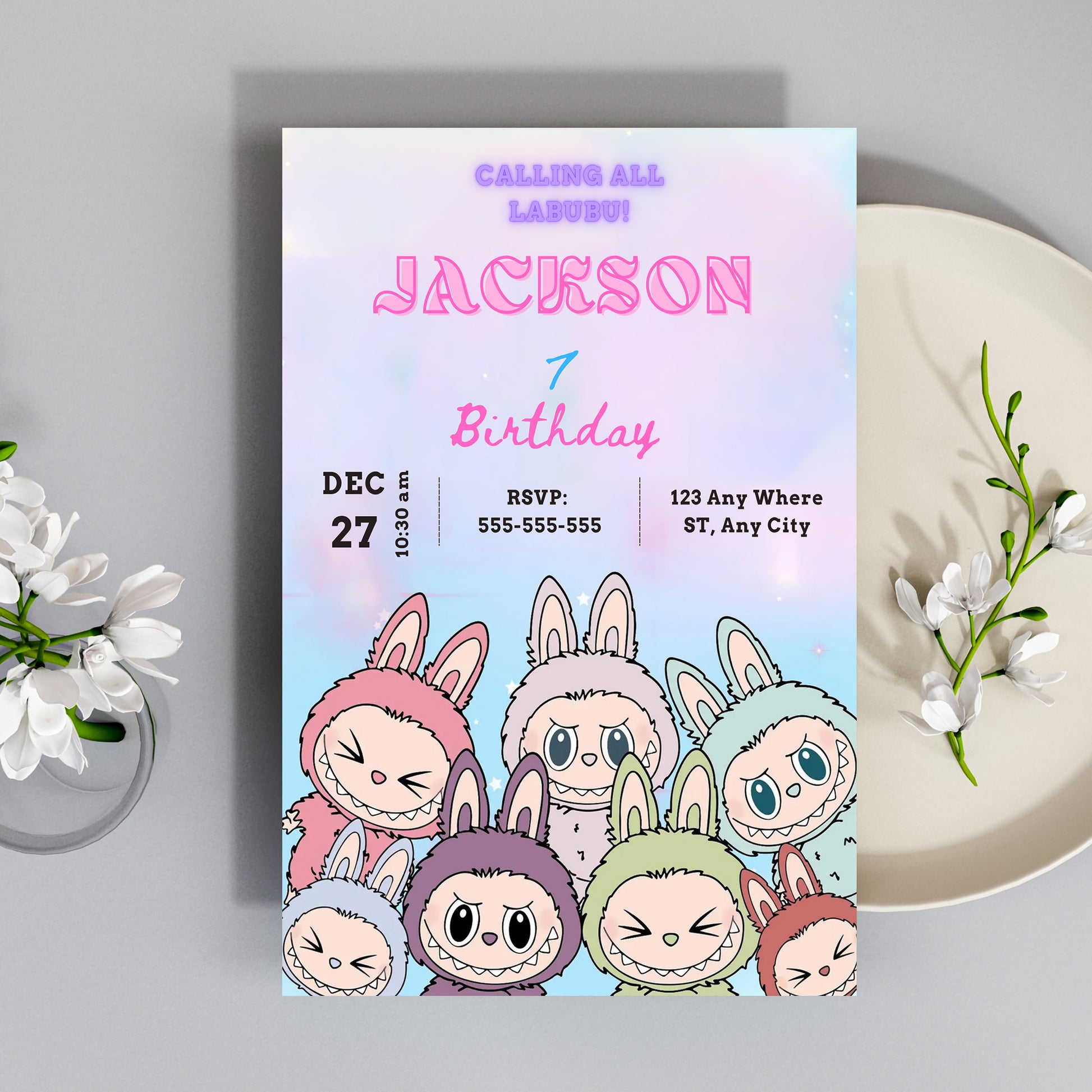 Labubu Character Birthday Template - CreativeRino