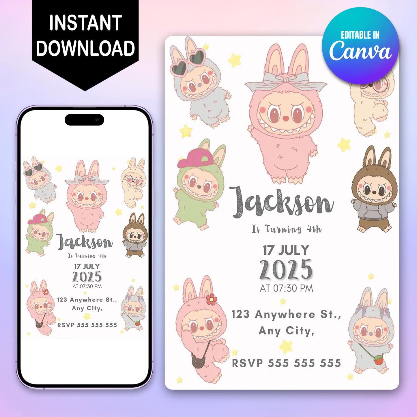 Labubu Digital Invitation for Kids - CreativeRino