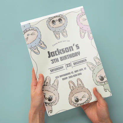 Labubu Theme Birthday Card Design - CreativeRino