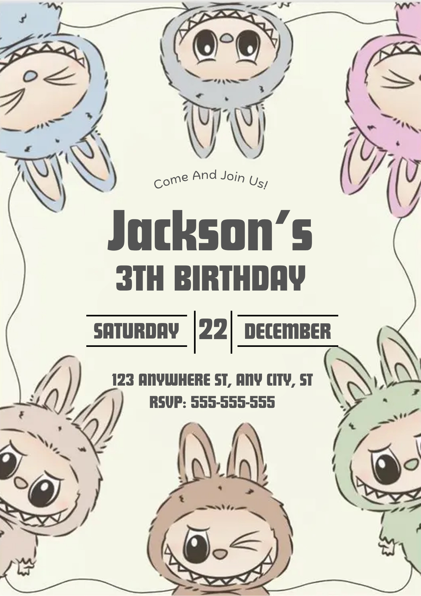 Labubu Theme Birthday Card Design - CreativeRino