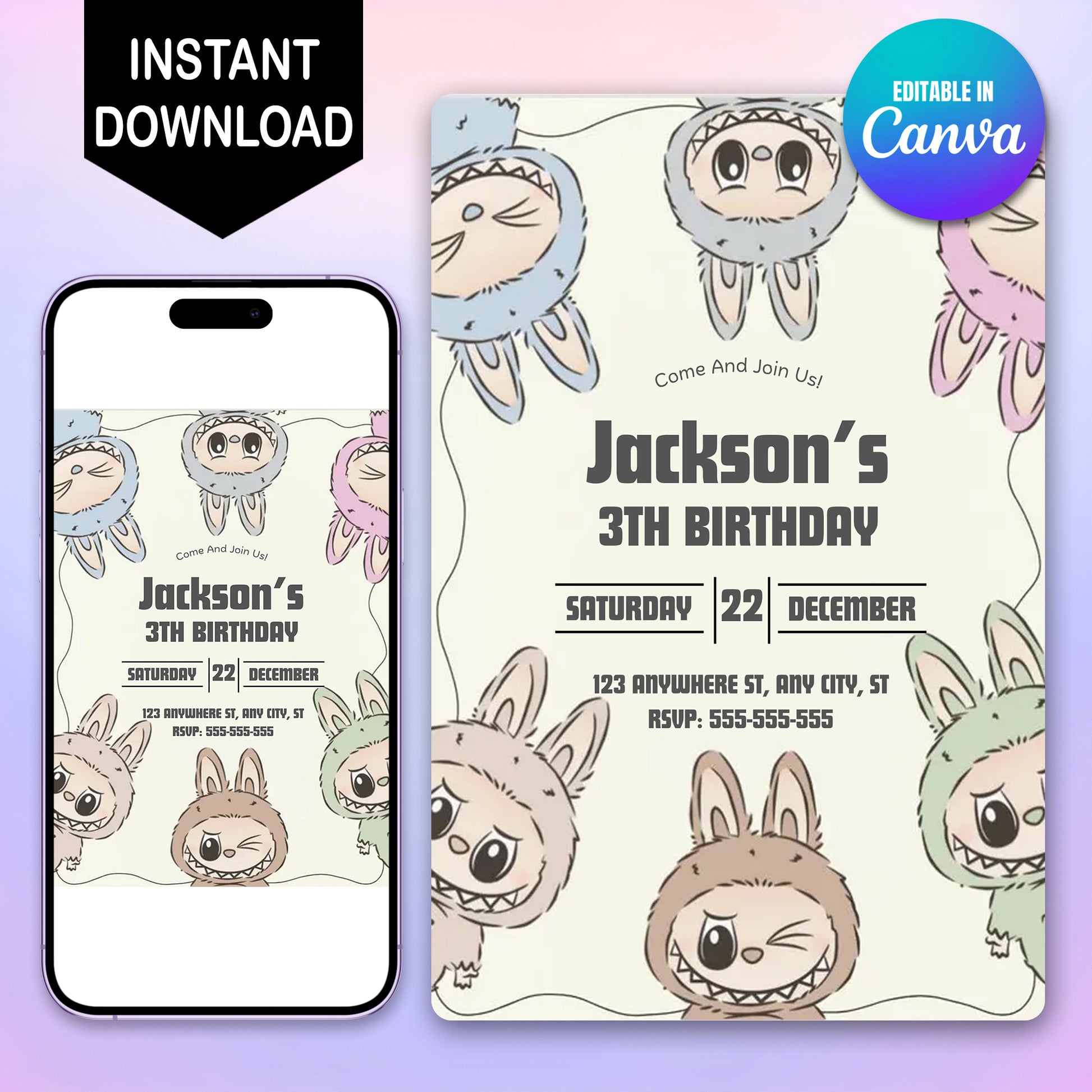 Labubu Theme Birthday Card Design - CreativeRino