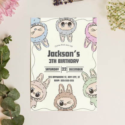 Labubu Theme Birthday Card Design - CreativeRino
