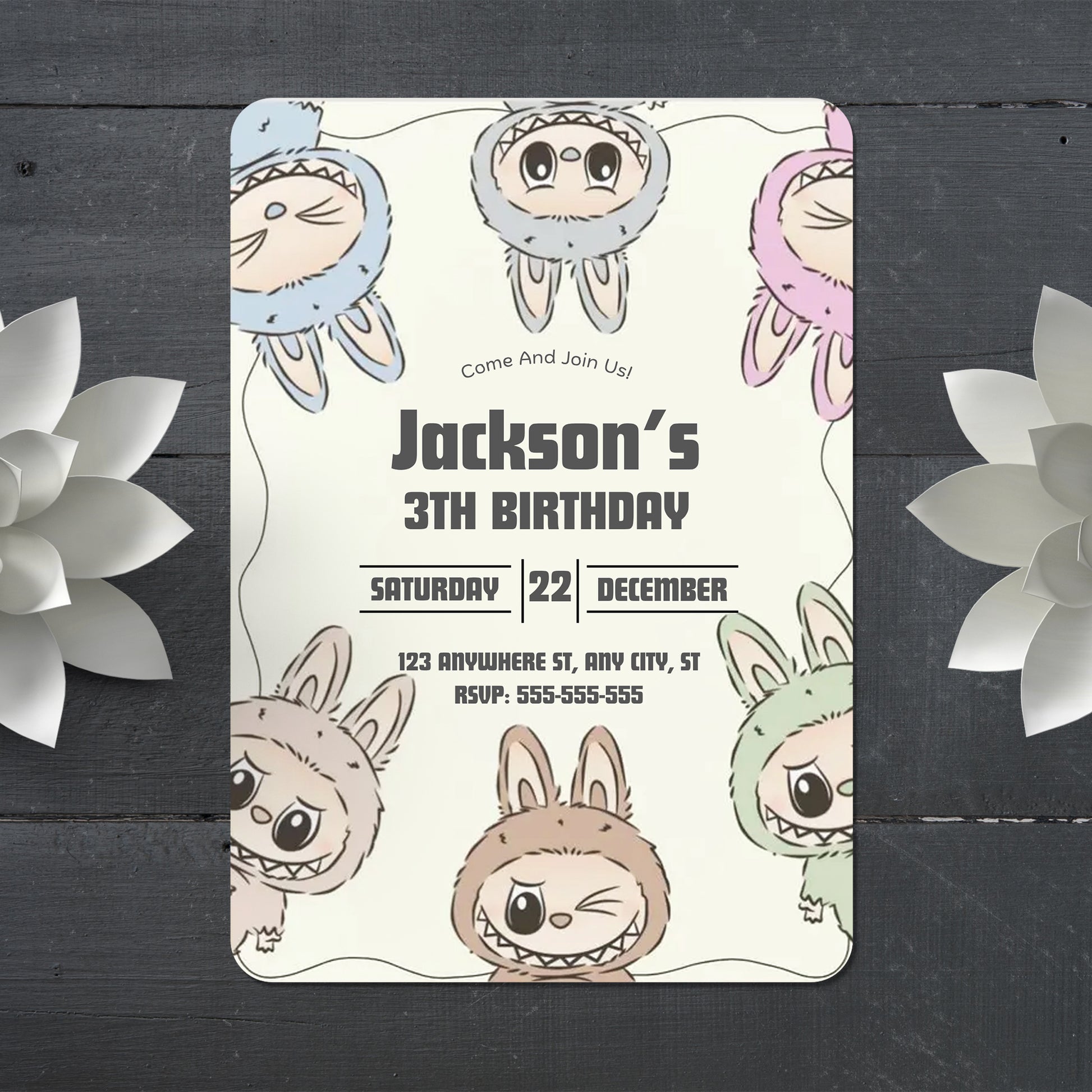 Labubu Theme Birthday Card Design - CreativeRino