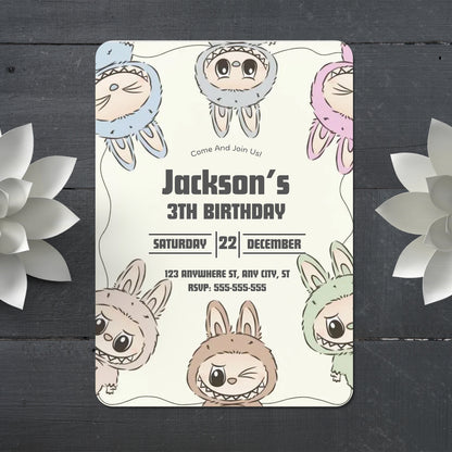 Labubu Theme Birthday Card Design - CreativeRino