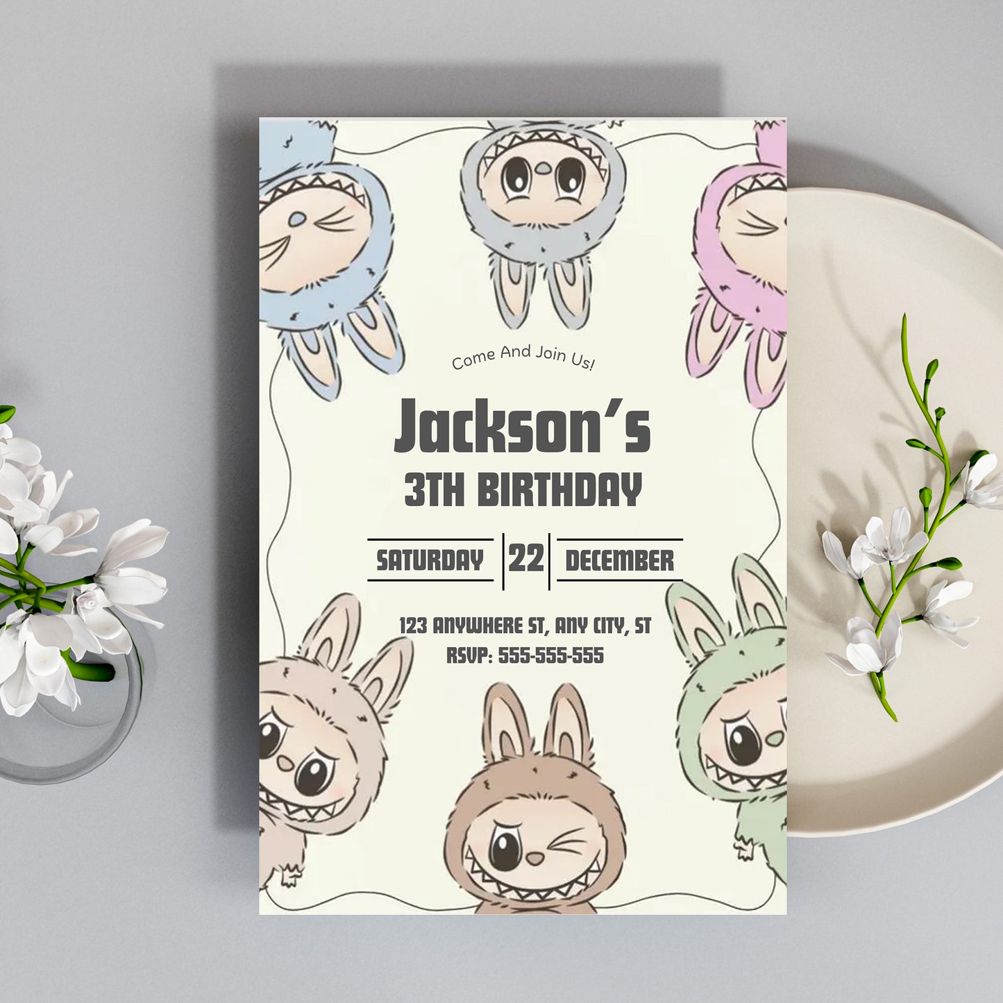 Labubu Theme Birthday Card Design - CreativeRino