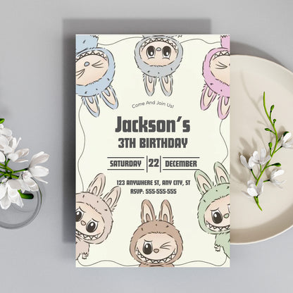 Labubu Theme Birthday Card Design - CreativeRino
