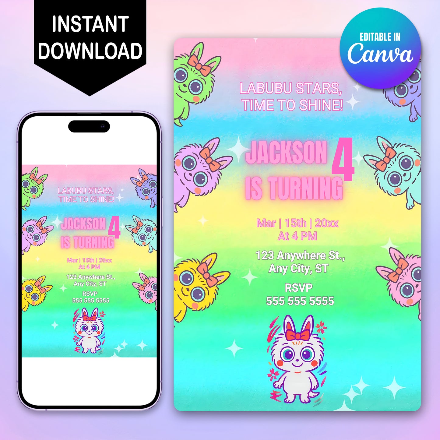Unique Labubu Kids Birthday Invite - CreativeRino