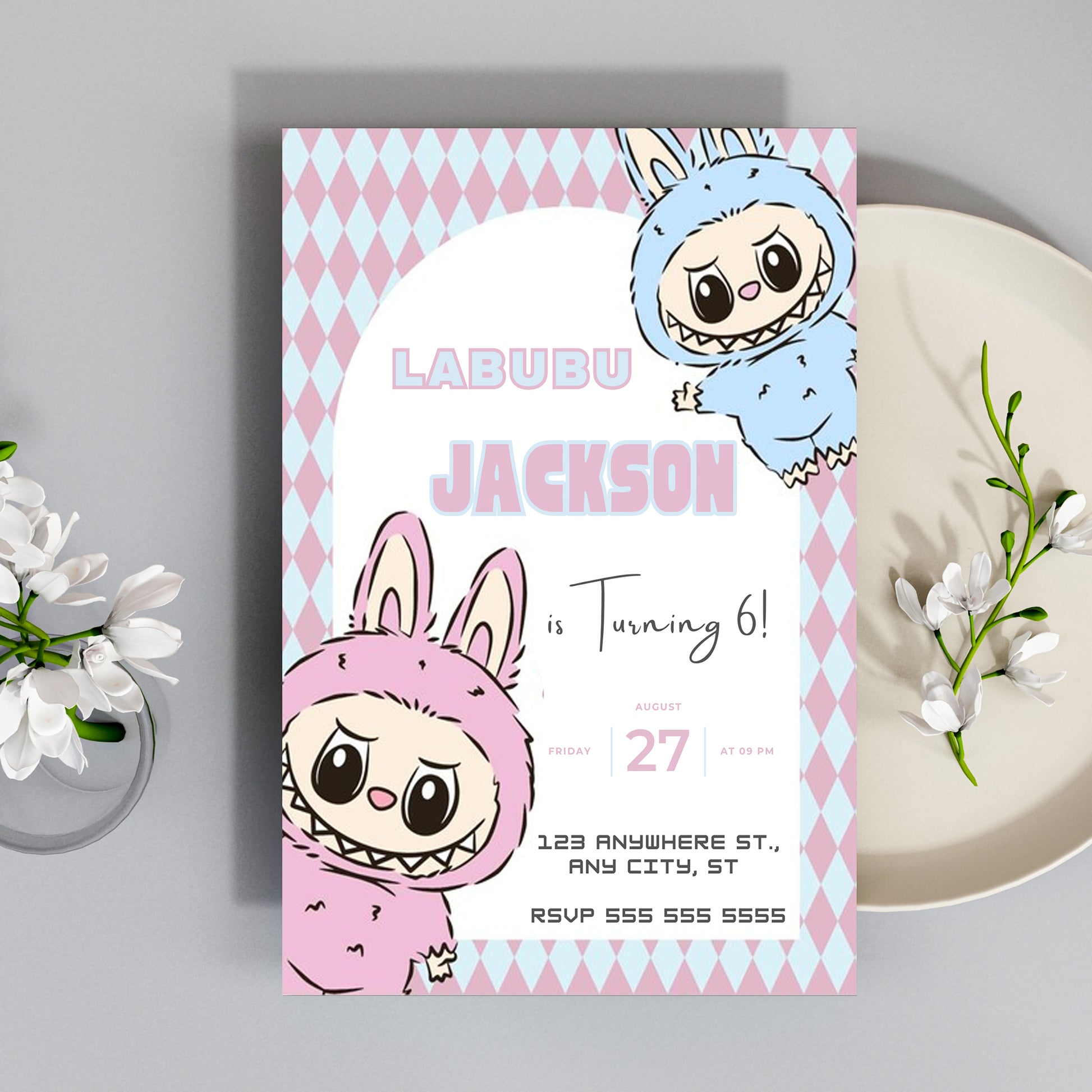 Labubu Printable Birthday Card - CreativeRino