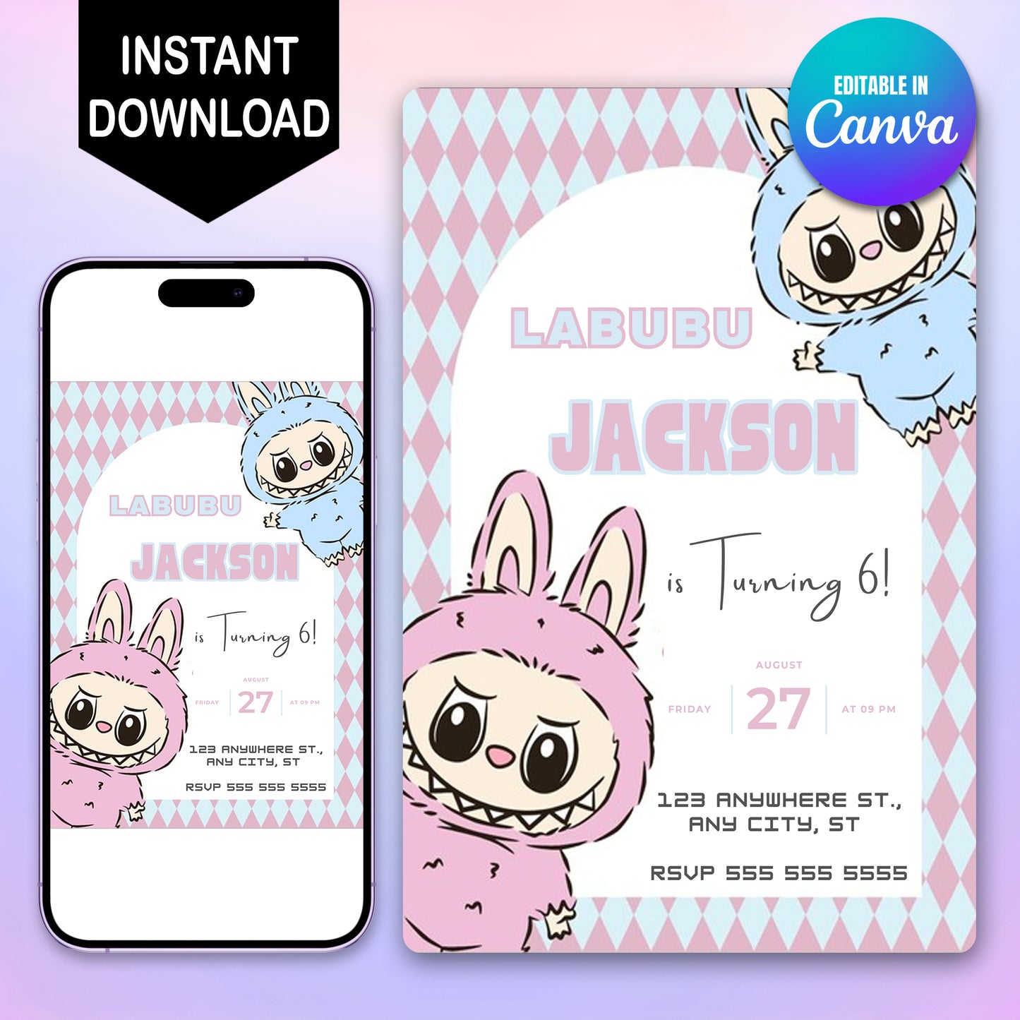 Labubu Printable Birthday Card - CreativeRino