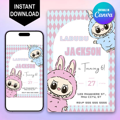 Labubu Printable Birthday Card - CreativeRino