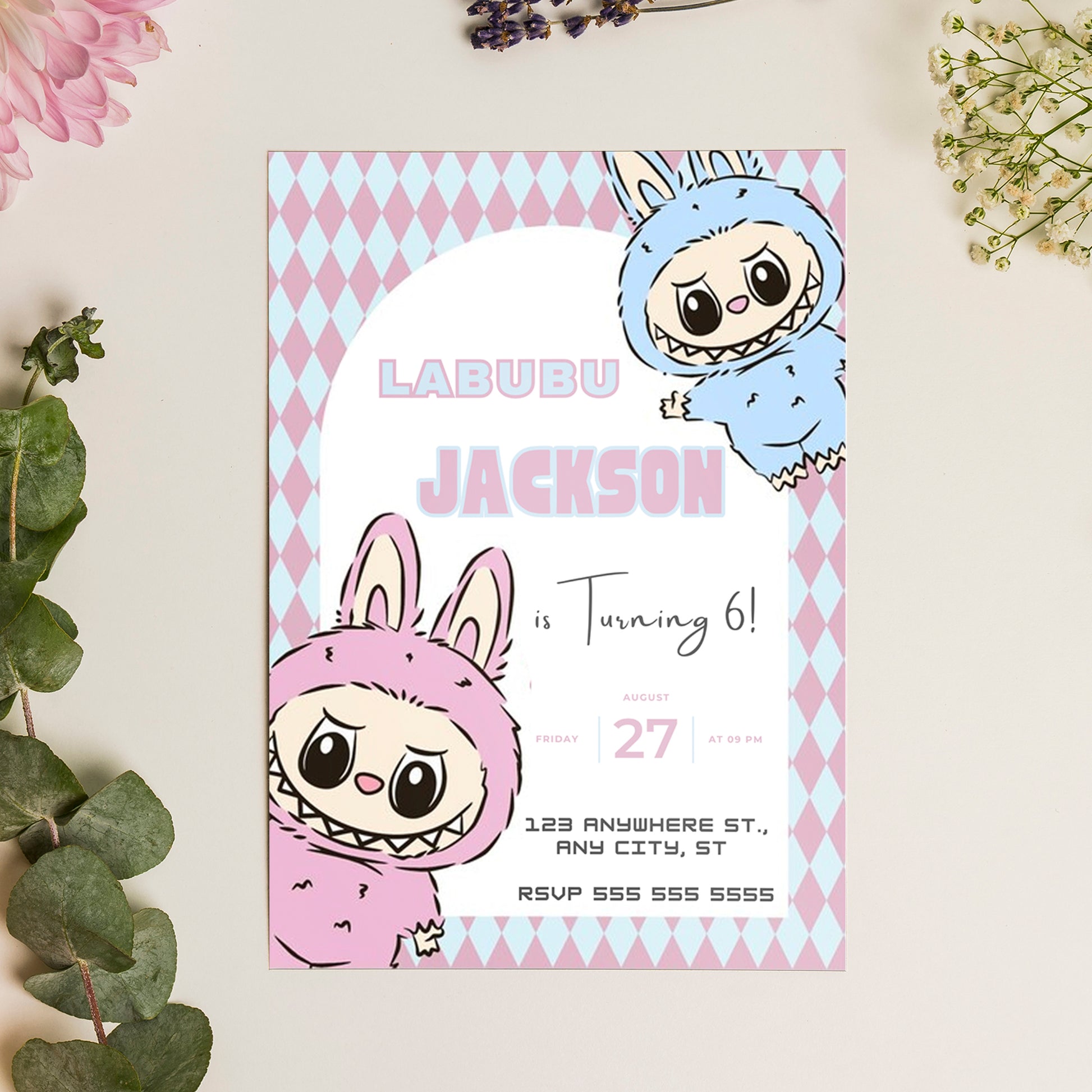 Labubu Printable Birthday Card - CreativeRino