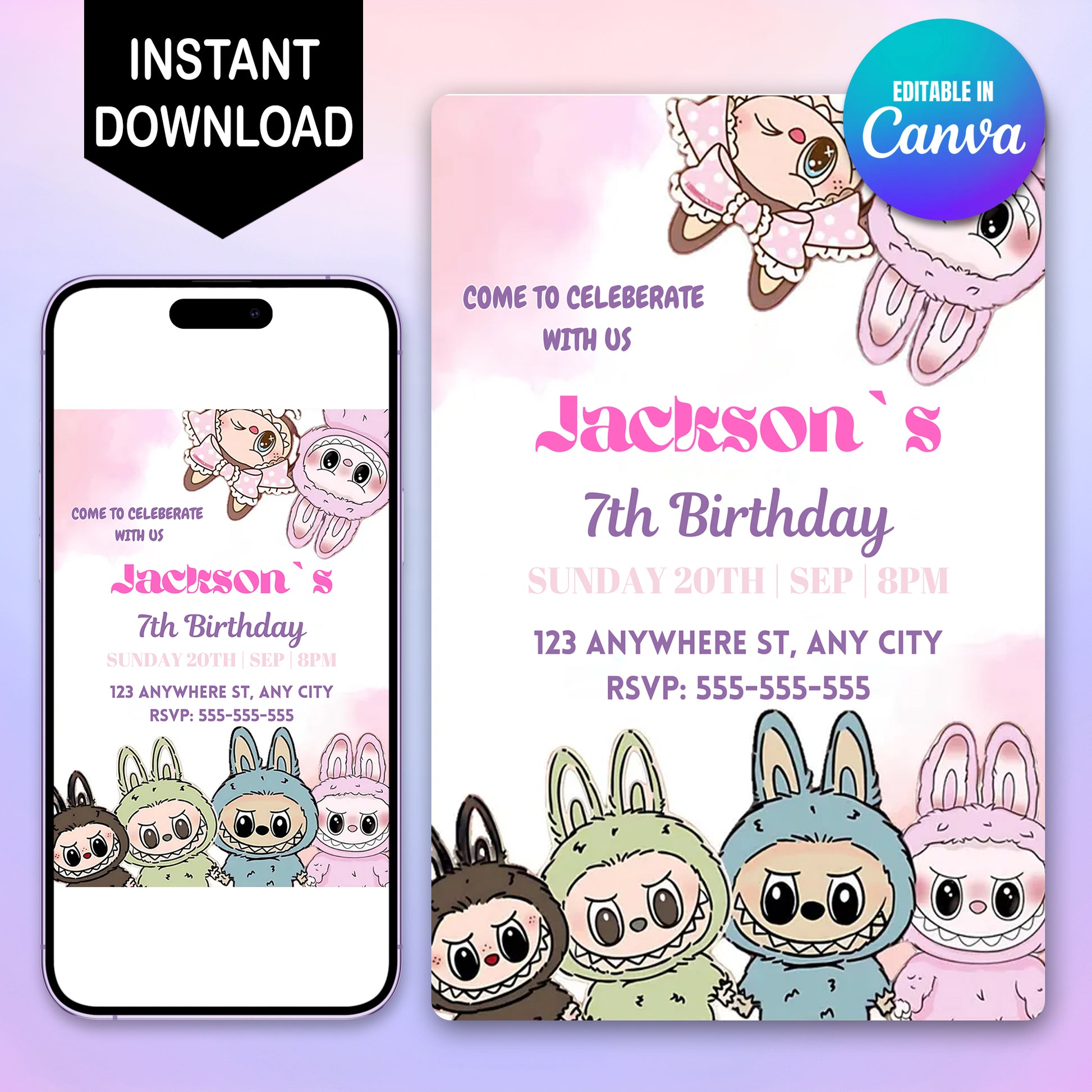 Custom Labubu Birthday Invitation - CreativeRino