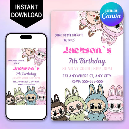Custom Labubu Birthday Invitation - CreativeRino