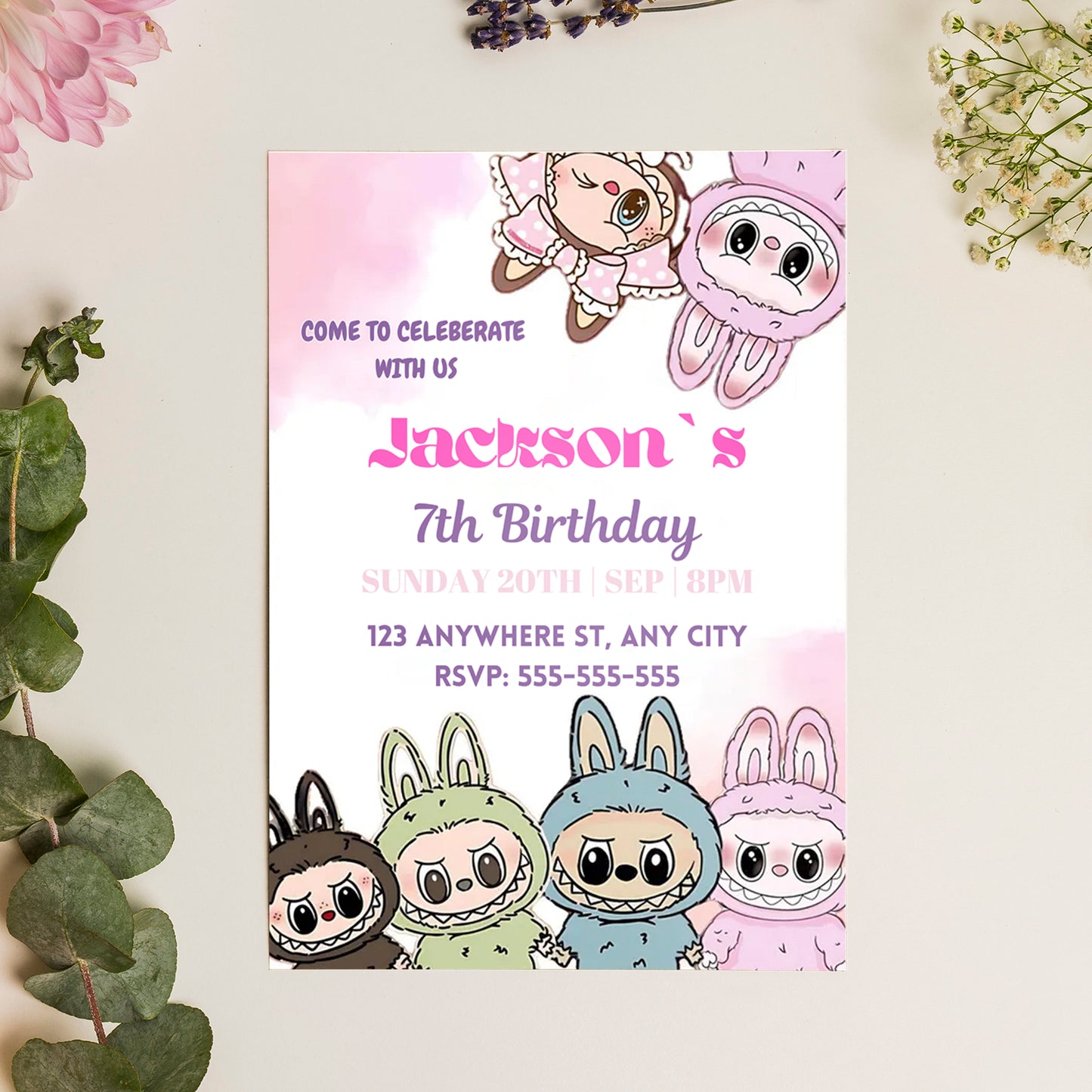Custom Labubu Birthday Invitation - CreativeRino