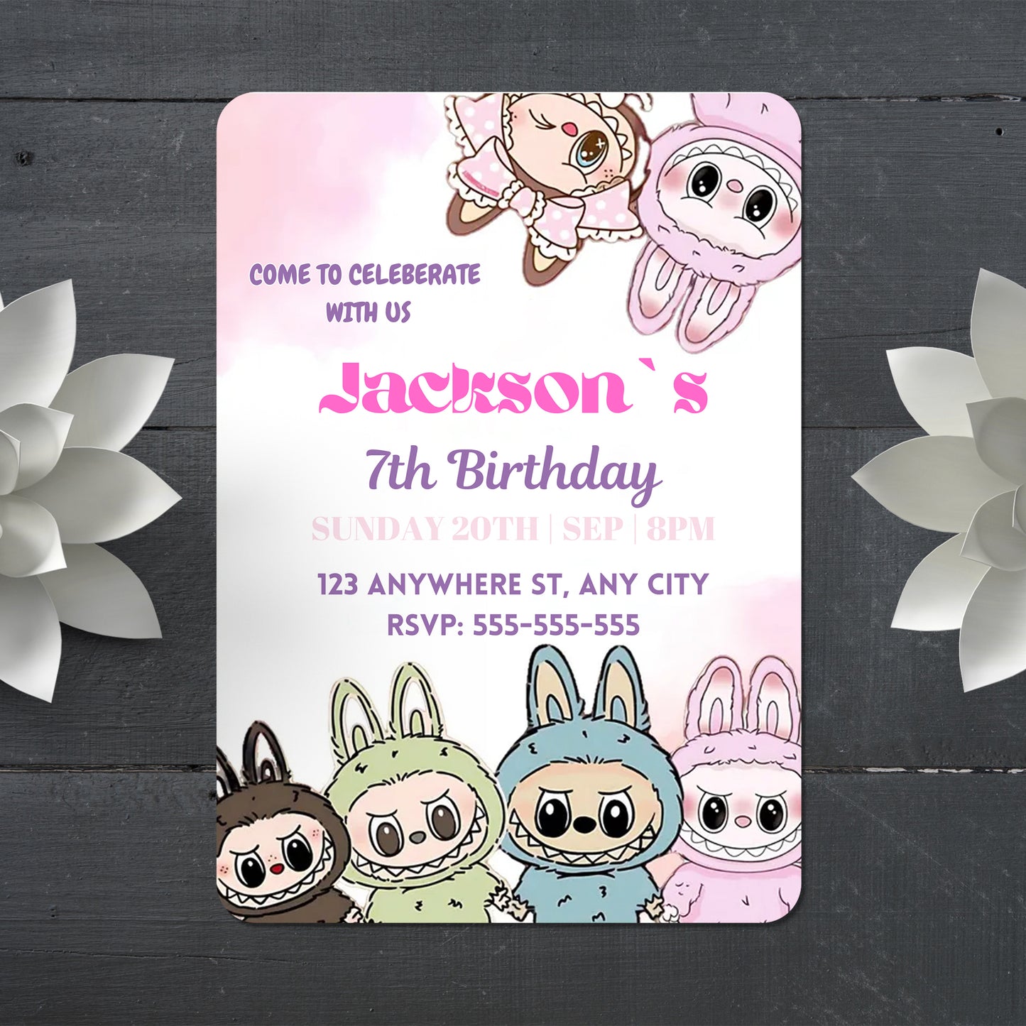 Custom Labubu Birthday Invitation - CreativeRino