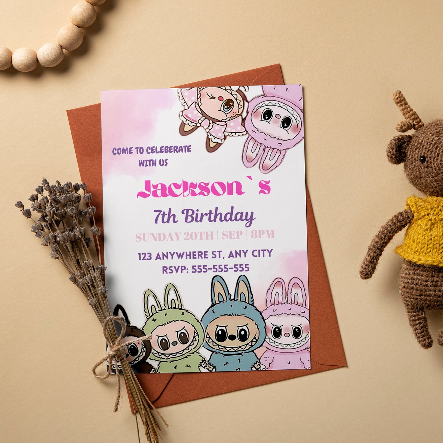 Custom Labubu Birthday Invitation - CreativeRino