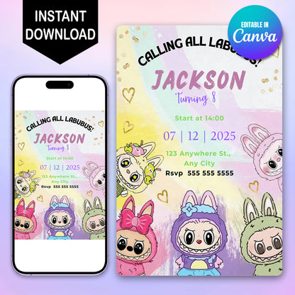 Labubu Invitation for Girl or Boy - CreativeRino