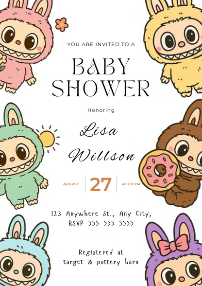 Labubu Baby Shower Invite Template - CreativeRino