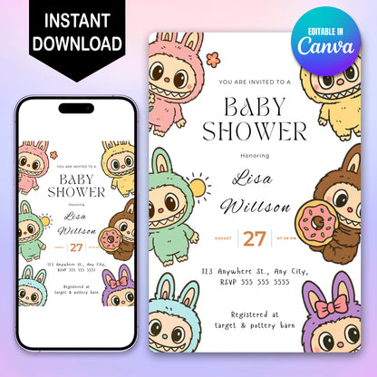 Labubu Baby Shower Invite Template - CreativeRino
