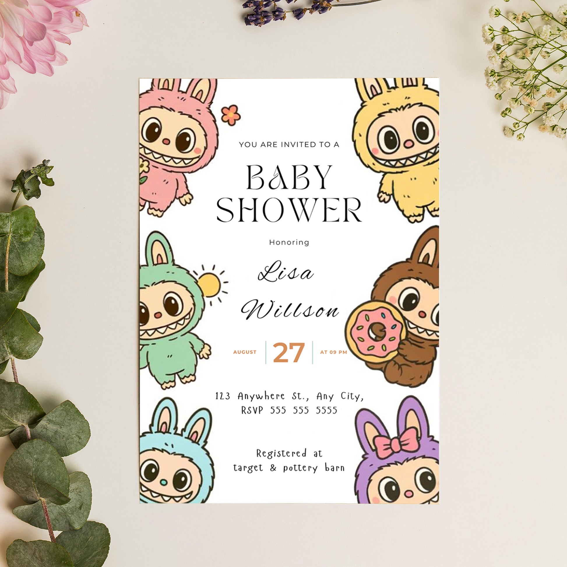 Labubu Baby Shower Invite Template - CreativeRino