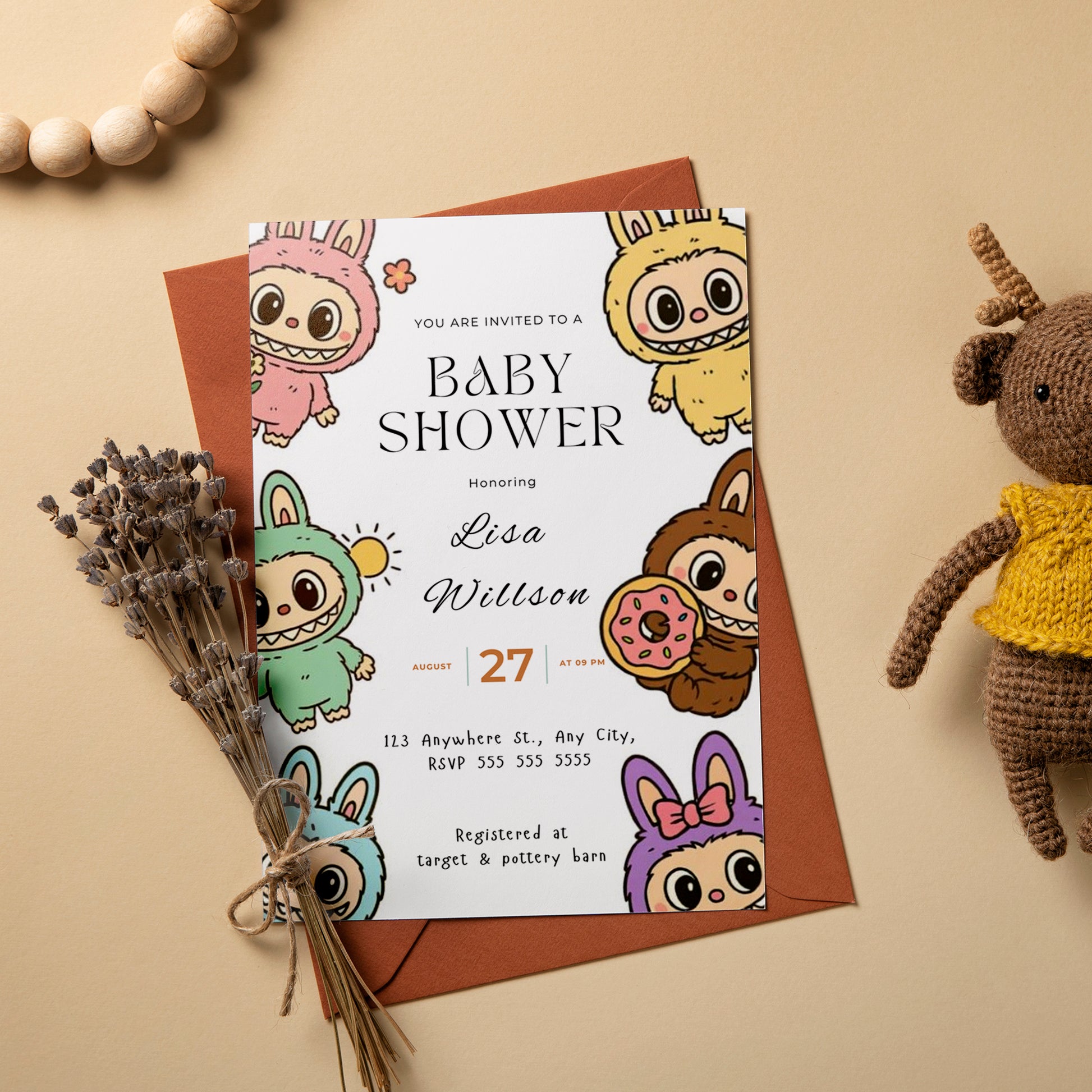 Labubu Baby Shower Invite Template - CreativeRino
