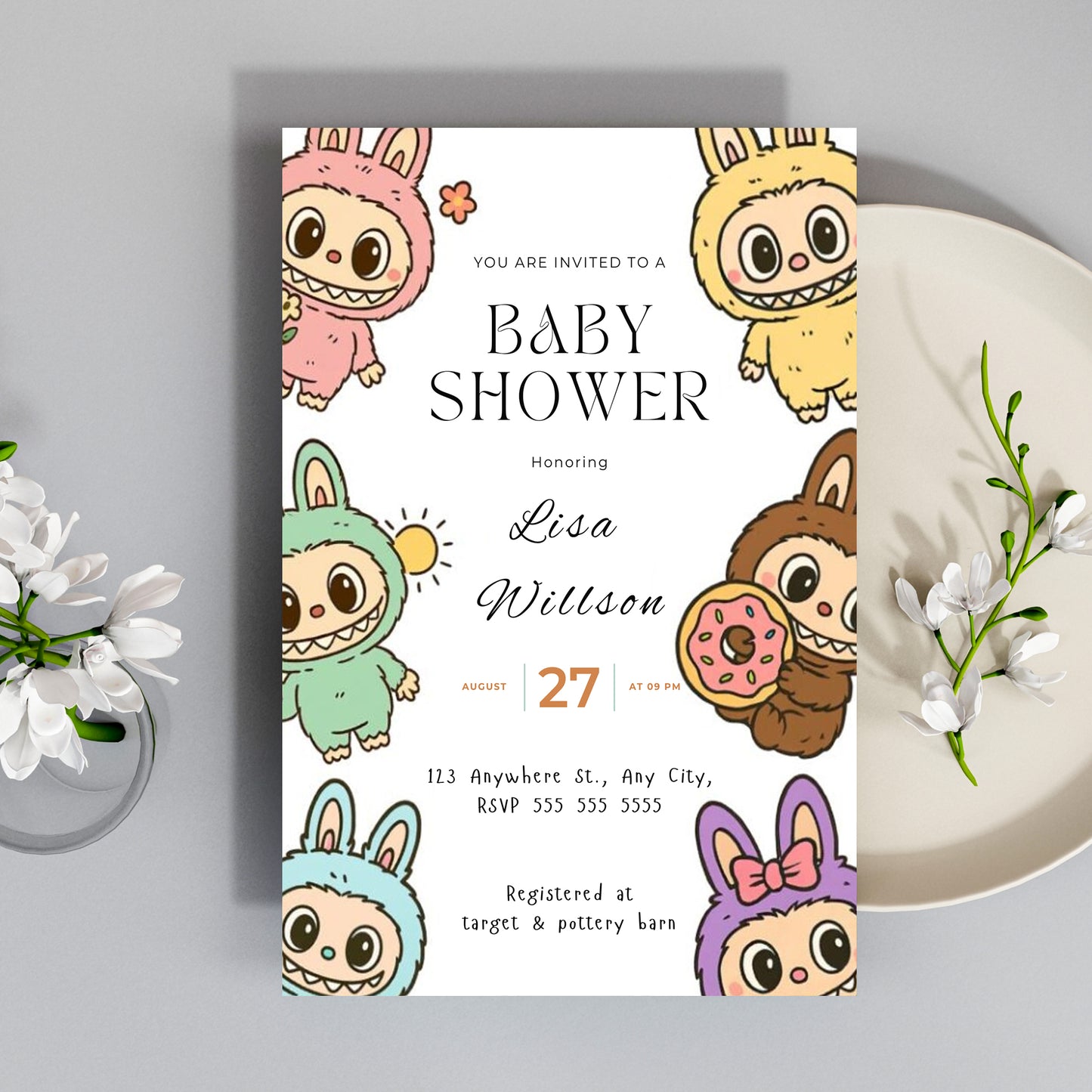 Labubu Baby Shower Invite Template - CreativeRino