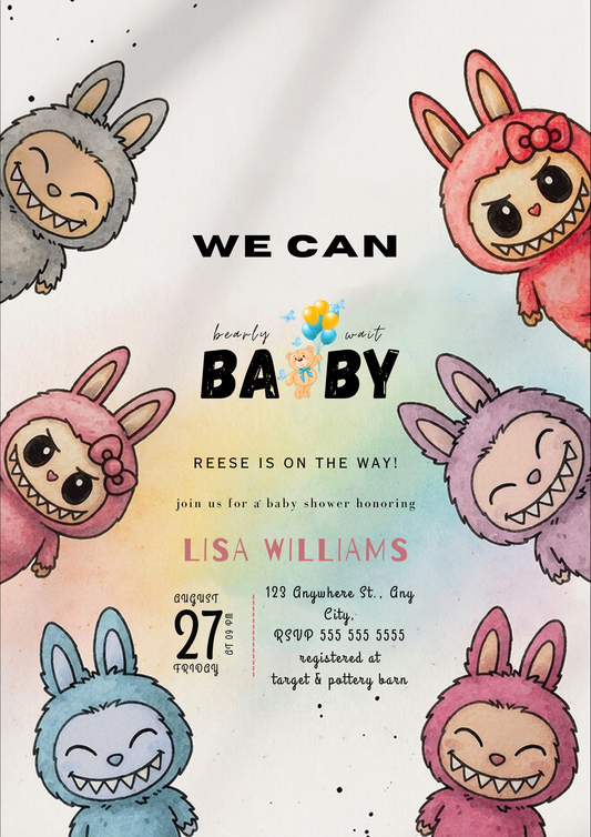 Editable Labubu Baby Shower Card - CreativeRino