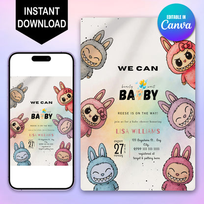 Editable Labubu Baby Shower Card - CreativeRino
