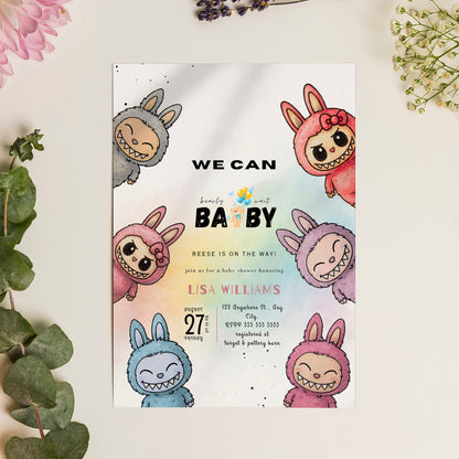 Editable Labubu Baby Shower Card - CreativeRino