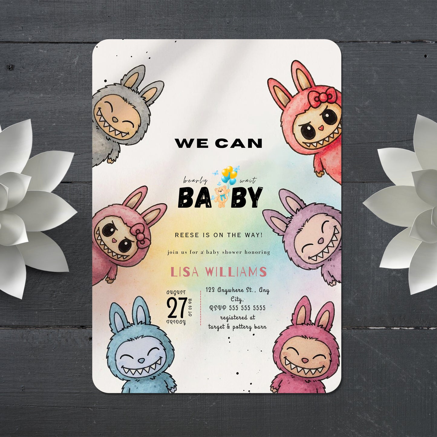 Editable Labubu Baby Shower Card - CreativeRino