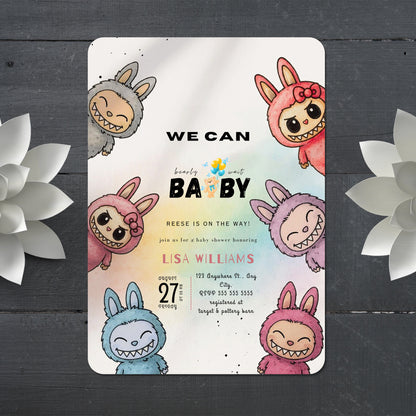 Editable Labubu Baby Shower Card - CreativeRino