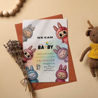 Editable Labubu Baby Shower Card - CreativeRino