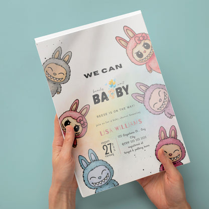 Editable Labubu Baby Shower Card - CreativeRino