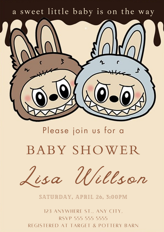 Cute Labubu Baby Shower Invite - CreativeRino