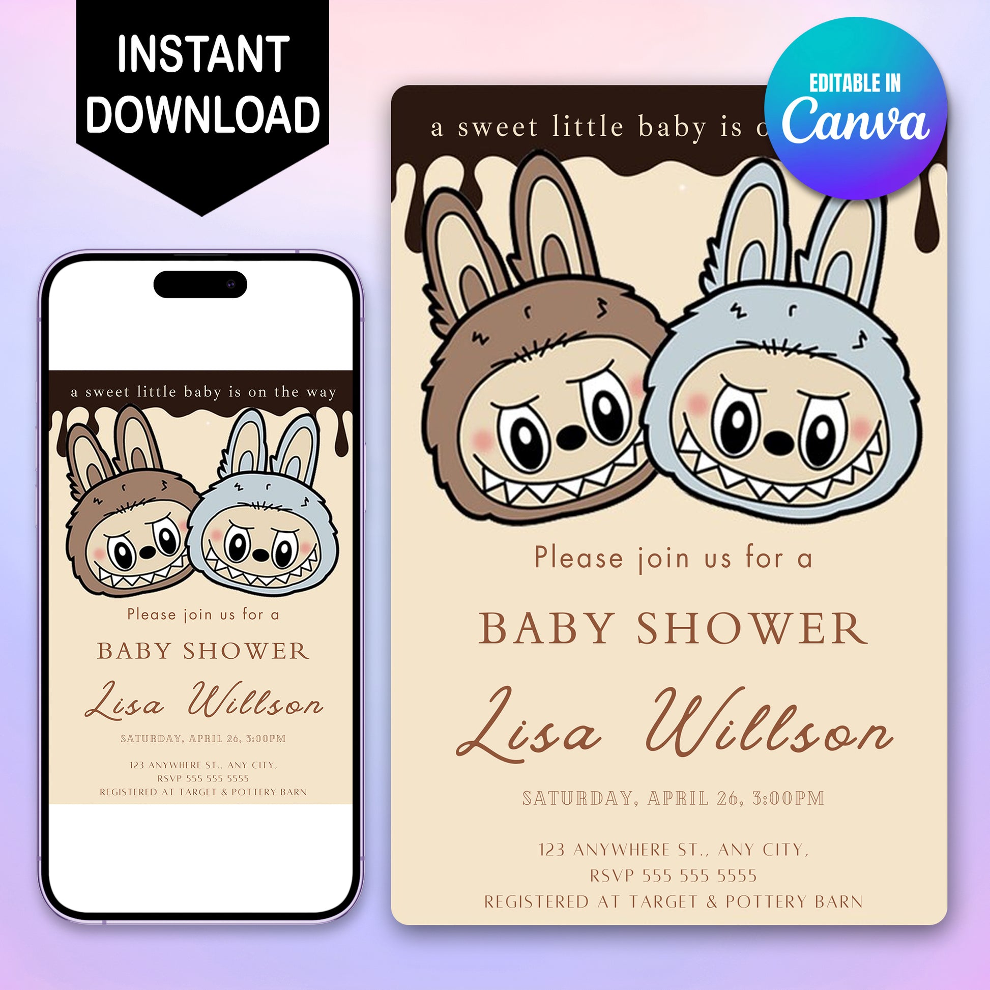 Cute Labubu Baby Shower Invite - CreativeRino