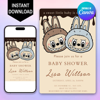 Cute Labubu Baby Shower Invite - CreativeRino