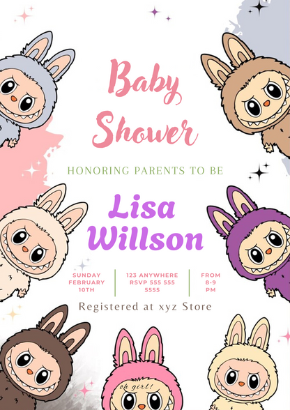 Labubu-Inspired Baby Shower Design - CreativeRino