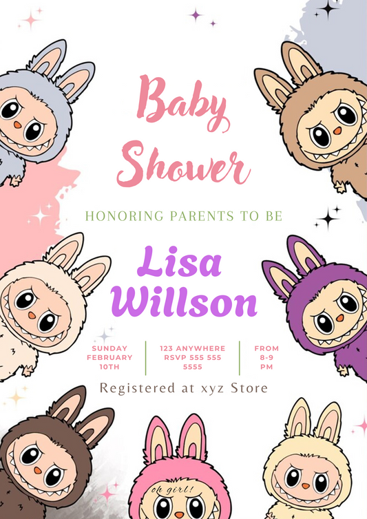 Labubu-Inspired Baby Shower Design - CreativeRino