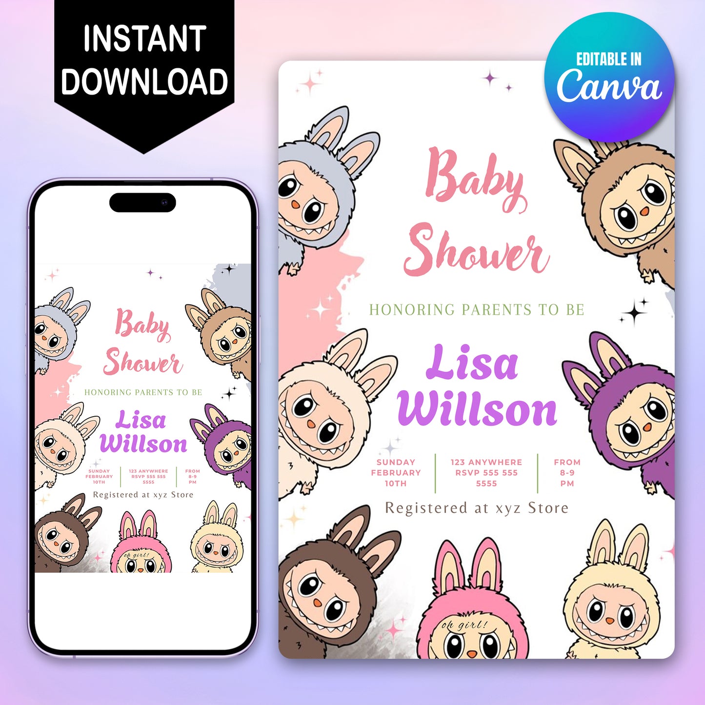 Labubu-Inspired Baby Shower Design - CreativeRino