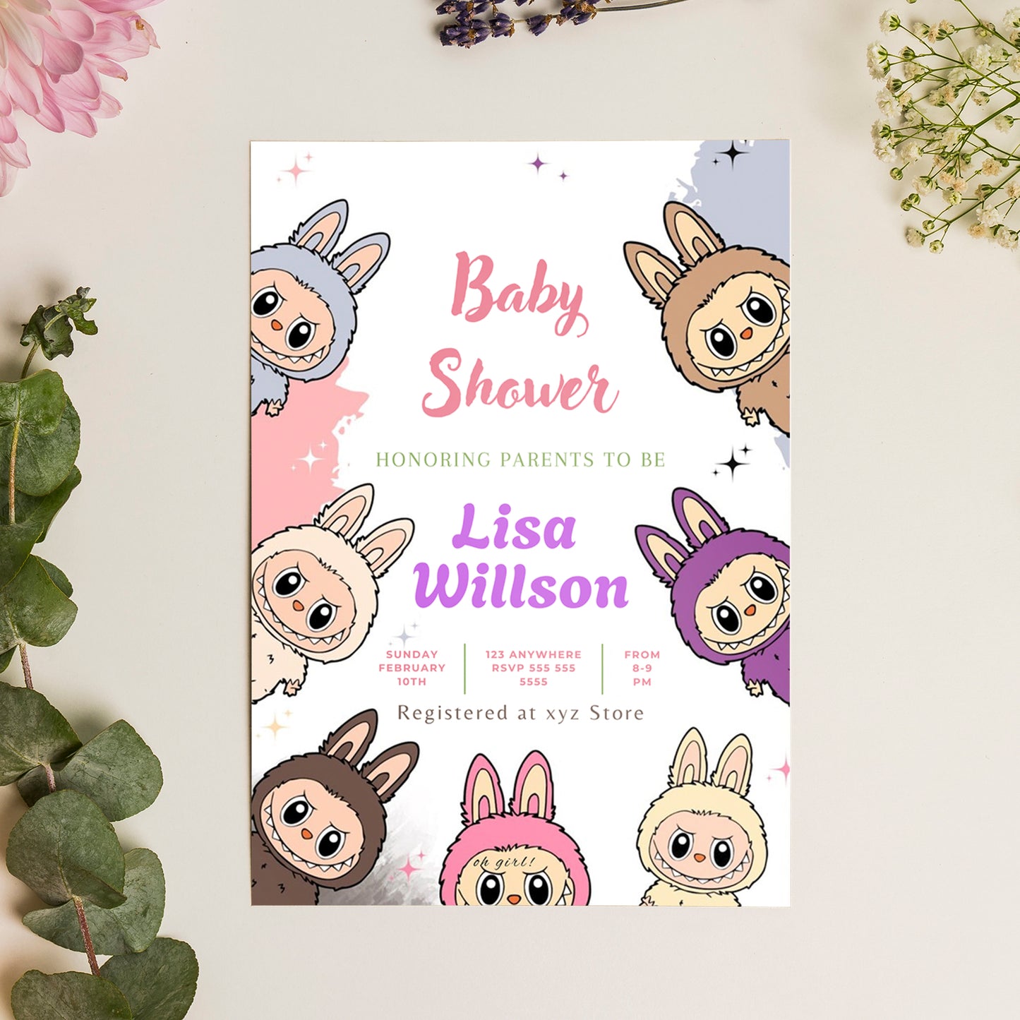 Labubu-Inspired Baby Shower Design - CreativeRino