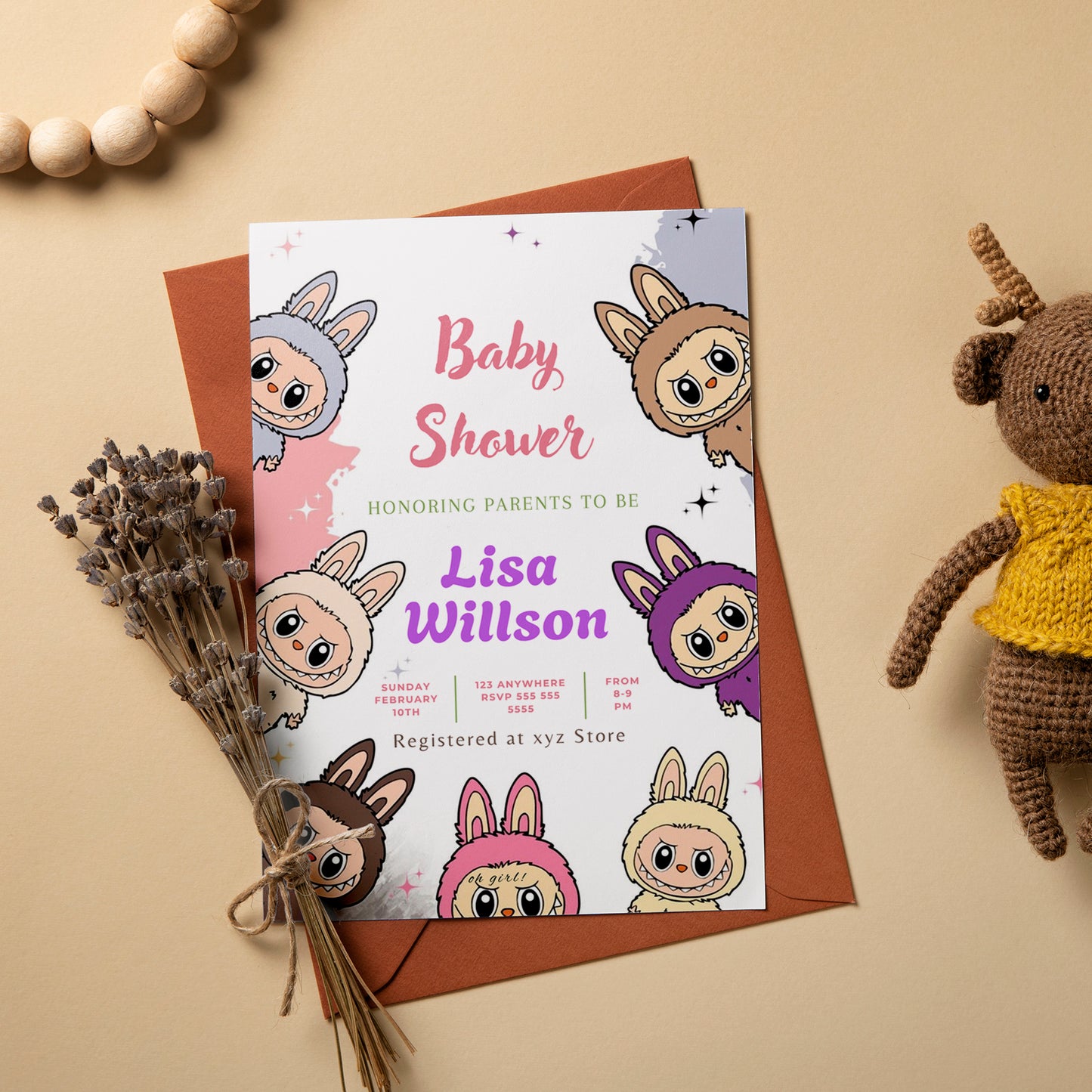 Labubu-Inspired Baby Shower Design - CreativeRino