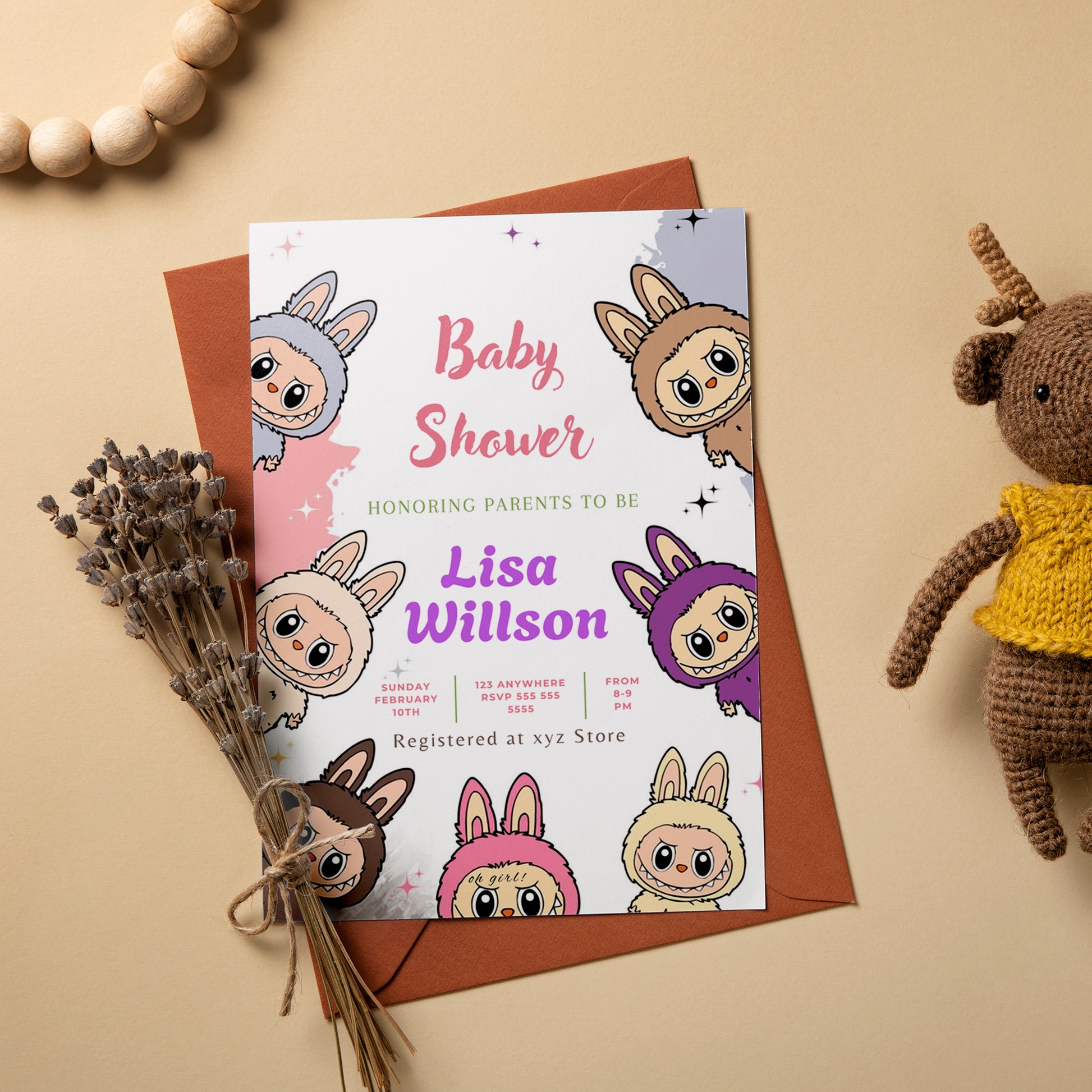 Labubu-Inspired Baby Shower Design - CreativeRino