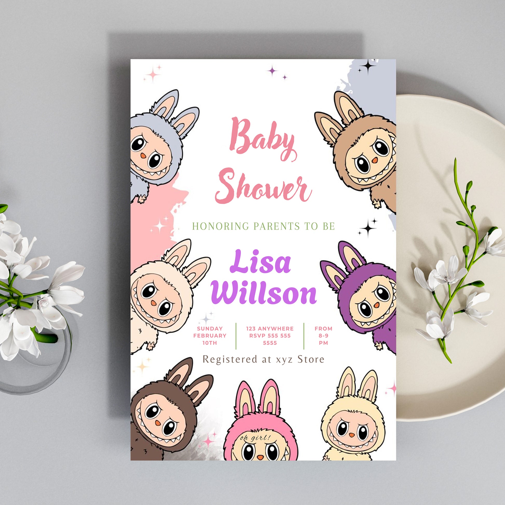 Labubu-Inspired Baby Shower Design - CreativeRino