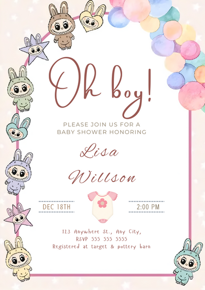 Labubu Theme Baby Shower Template - CreativeRino